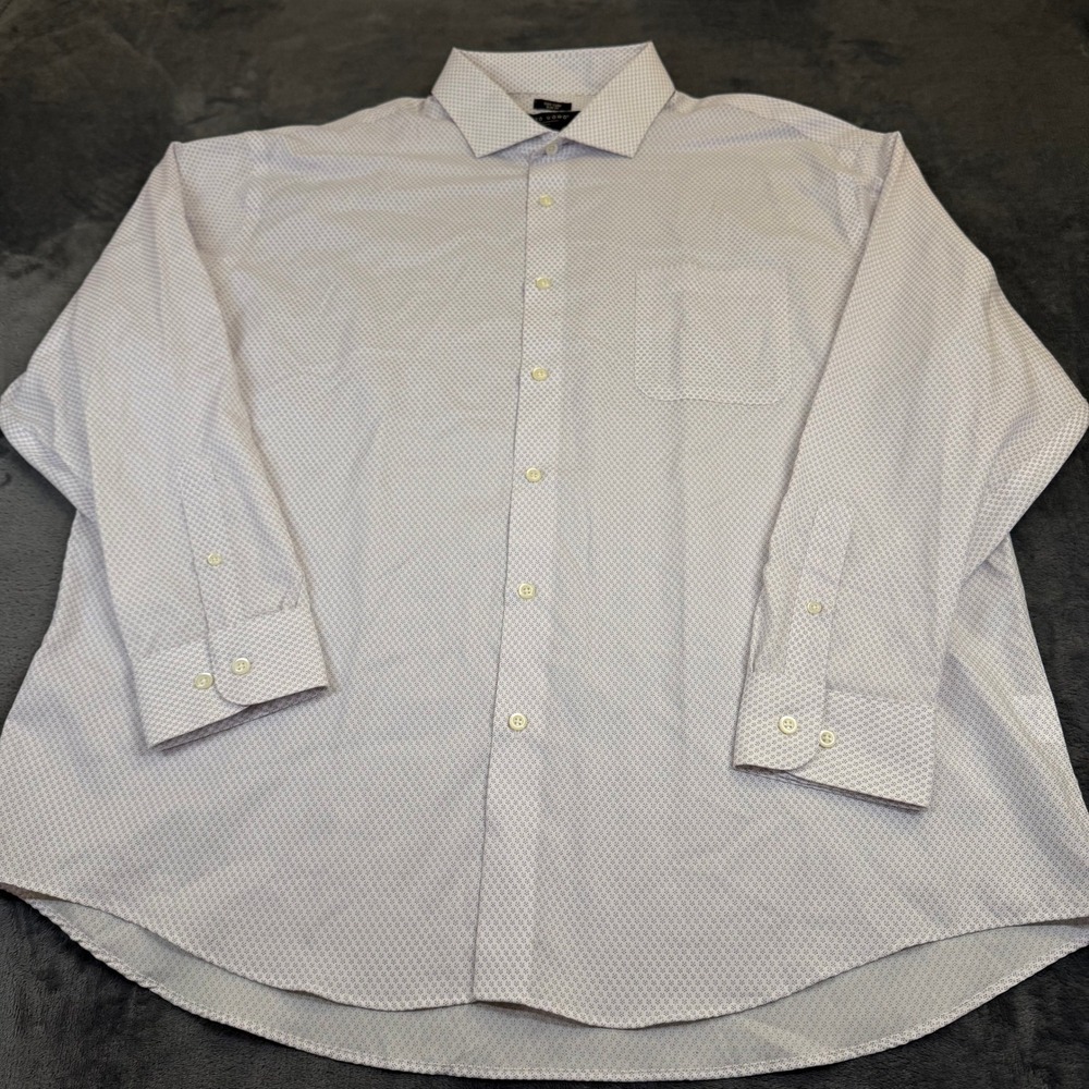Pronto Uomo Easy Care Dress Shirt Mens 18 1/2 34/35 White Slim Fit Geometric - Picture 2 of 11